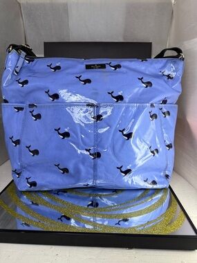 kate spade glossy blue whale-print diaper bag